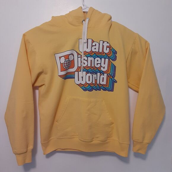 Walt Disney World Womens S Yellow Sweatshirt Hoodie Retro Style Rainbow 70s - Picture 1 of 7